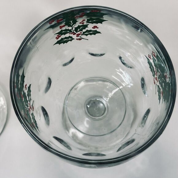 Bartlett Collins 16oz Thumbprint Glass Holly Berry 6" Goblets Set of 2 Christmas - Picture 5 of 10